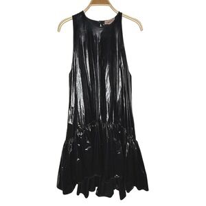 N°21 Black Sleeveless Silk Faux Leather Dress Ruffle Party Cocktail Sz 46/US‎ L